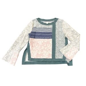 Anthropologie Postmark Latitudes Bell Sleeve Top Patchwork Textured Size Large